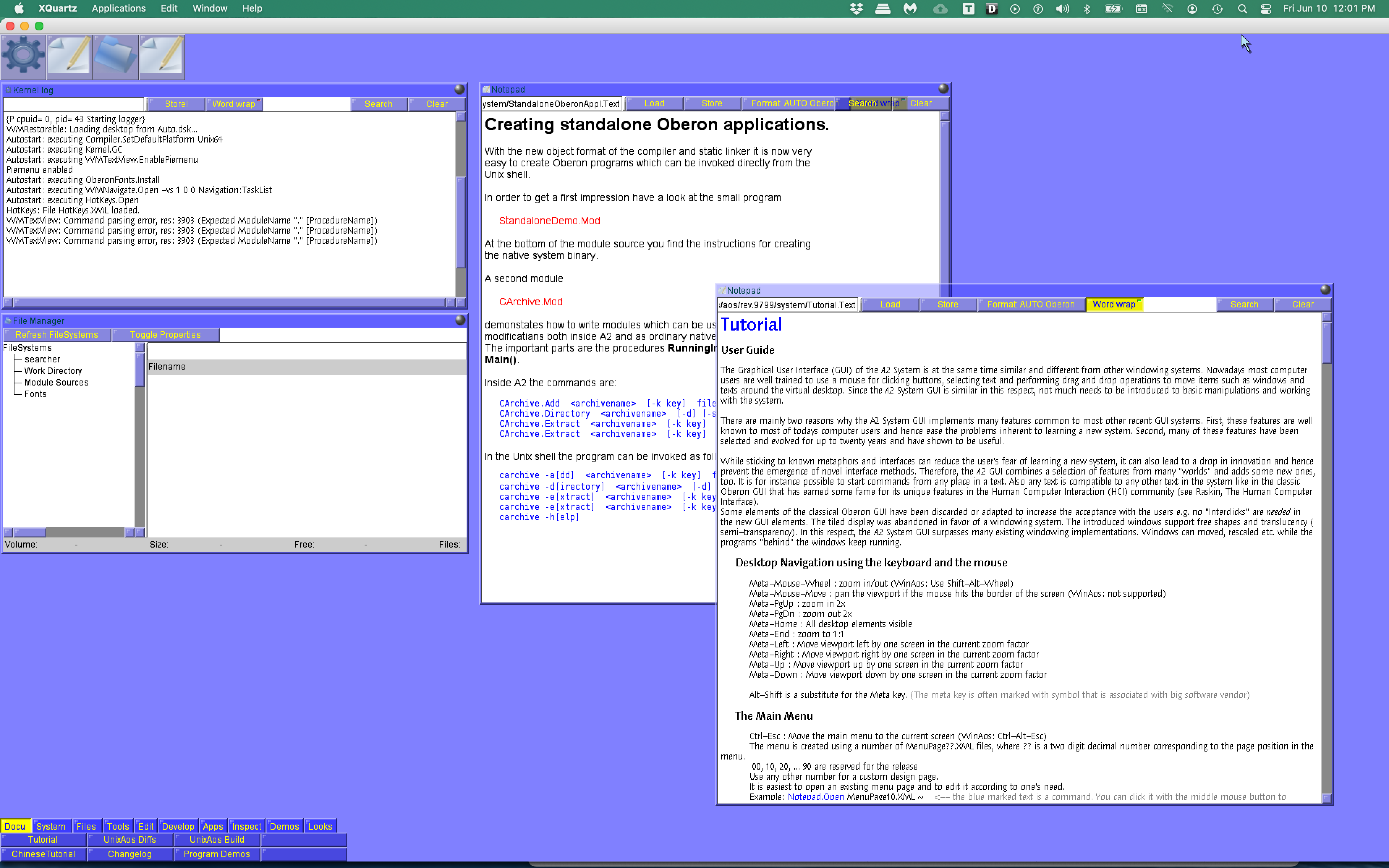 Screenshot of A2 running under macOS