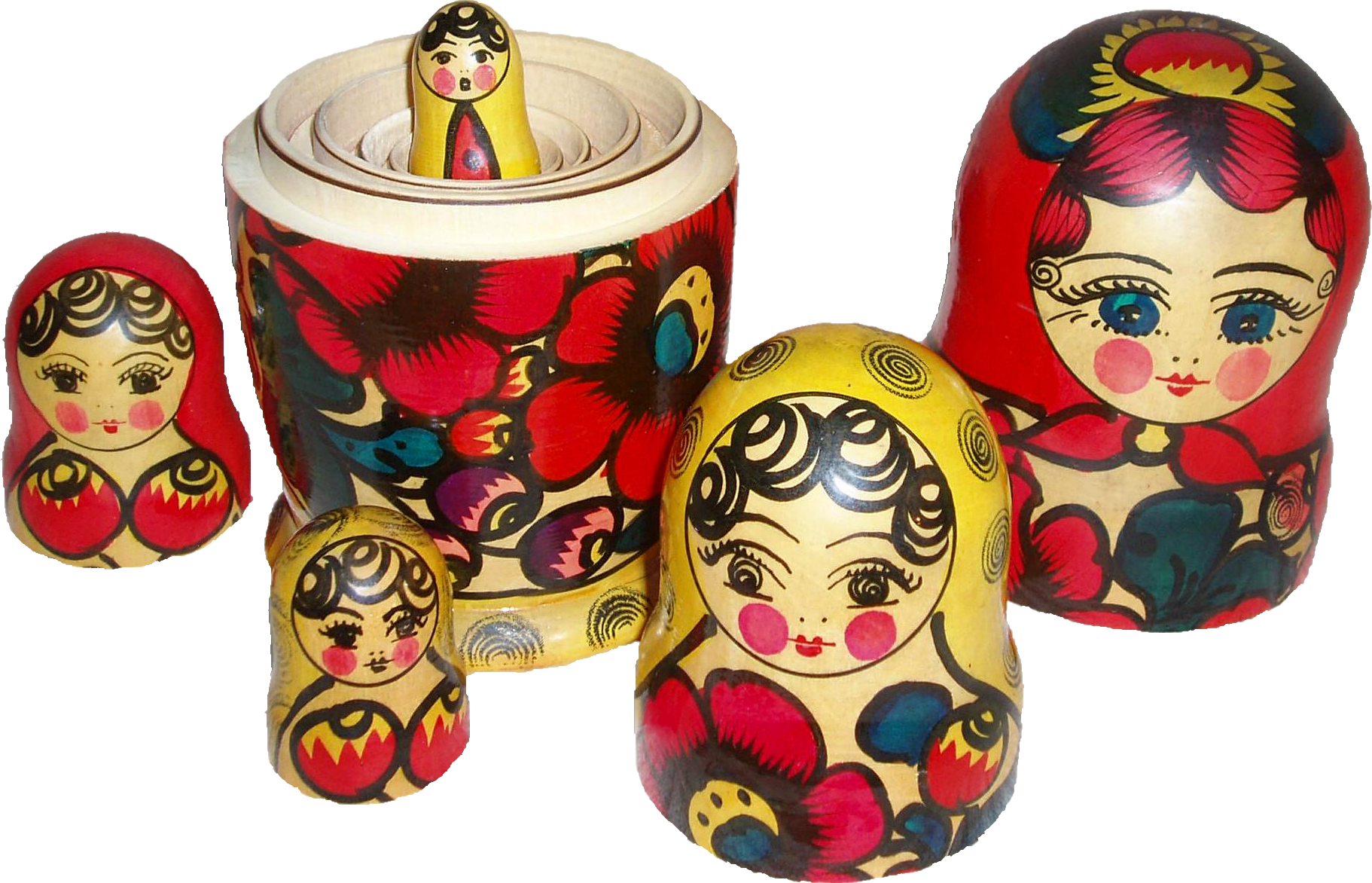 Nesting Russian Matroshka dolls, opened